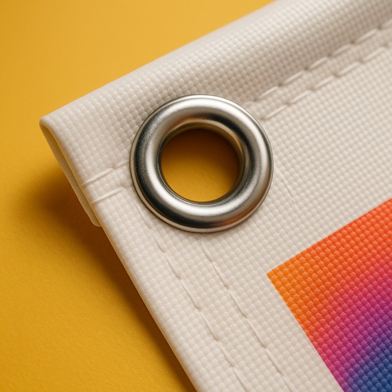 Close-up van de zoom en metalen ring van een banner