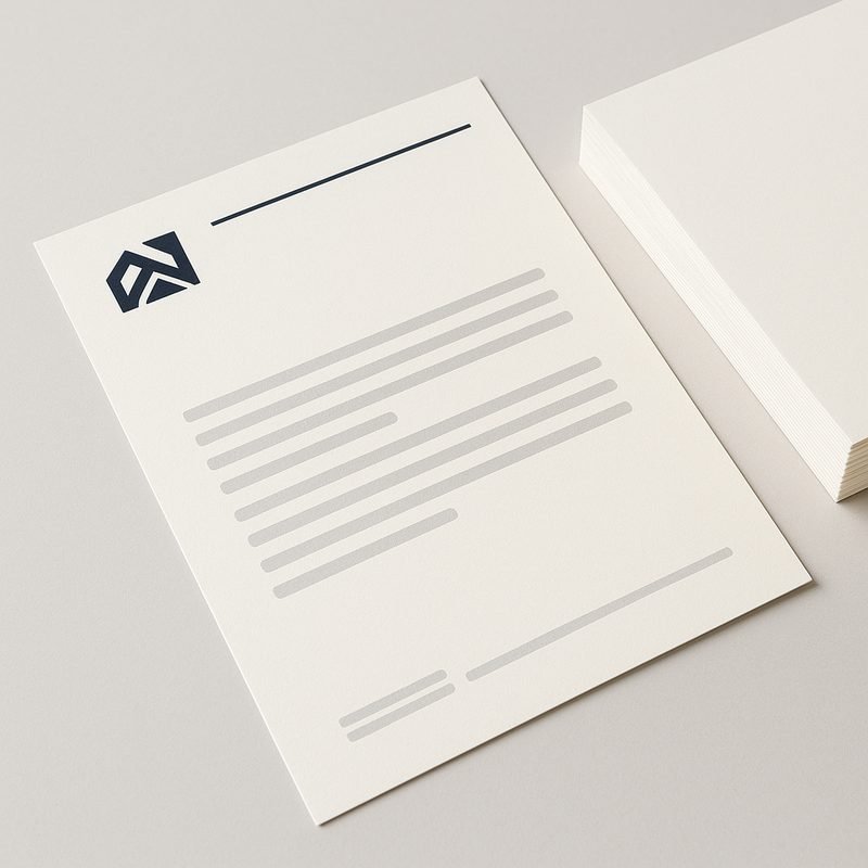 Vel gedrukt briefpapier met logo en adresregel
