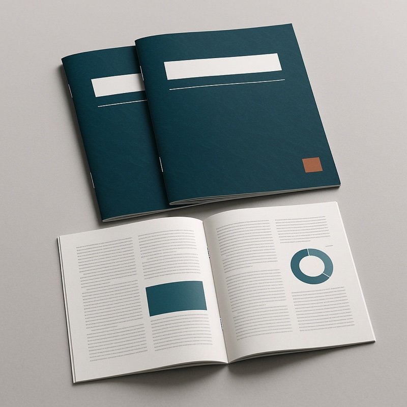 Opengeslagen brochure met spread in kleur