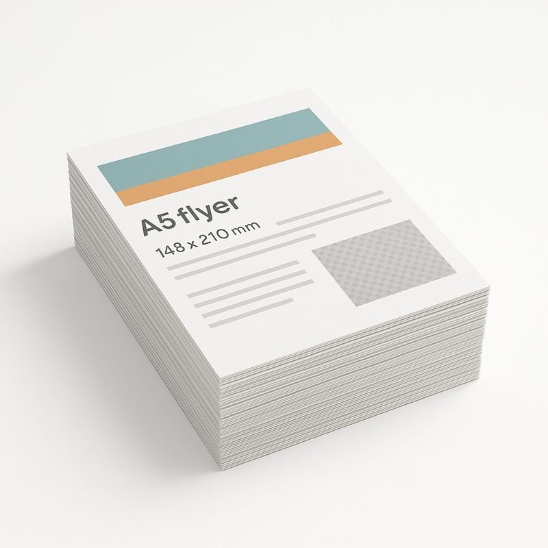 Stapel gedrukte A5-flyers op stevig papier