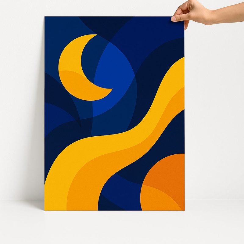 Hand houdt een kleurrijke gedrukte poster vast