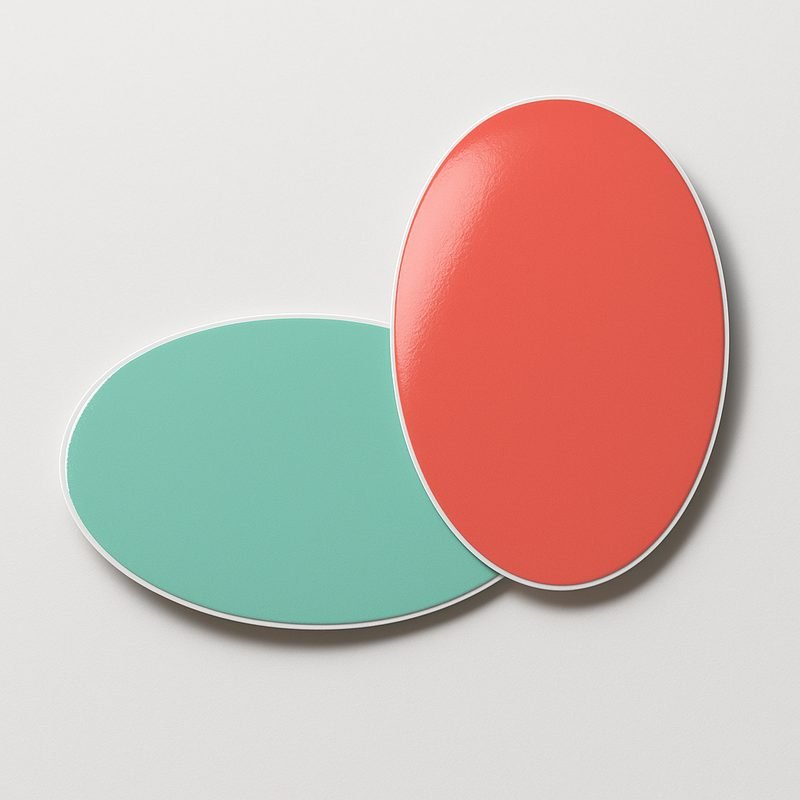 Ovale vinylstickers in rood en mintgroen