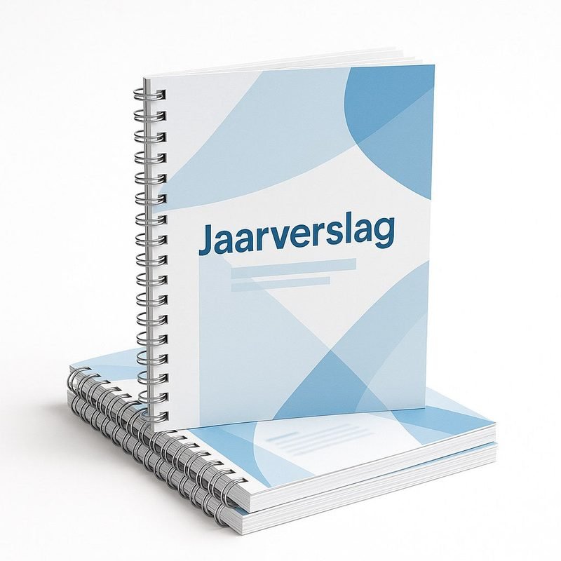 Wire-o brochure met blauwe omslag en metalen ringband
